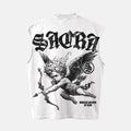 Sopula Studio Men's Casual Sleeveless Cotton Tank Top - Round Neck, Front & Back Sacra Angel Winged Warrior Graphic, Loose-Fit Vest, Breathable Fabric for Holiday, Street Wear, Party