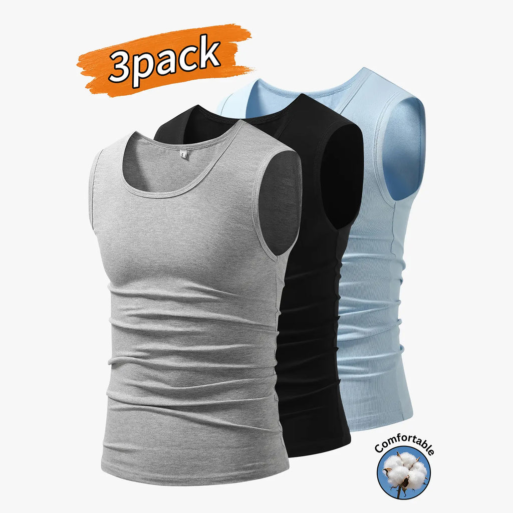 3-Pack Men’s Tank Tops, Men’s Sleeveless T-Shirts, Men’s Cotton Tank Tops Crew neck, simple design; soft, stretchy fabric that feels gentle against the skin and is breathable when worn. Suitable for everyday layering, home wear/sleeping, and workouts/runn
