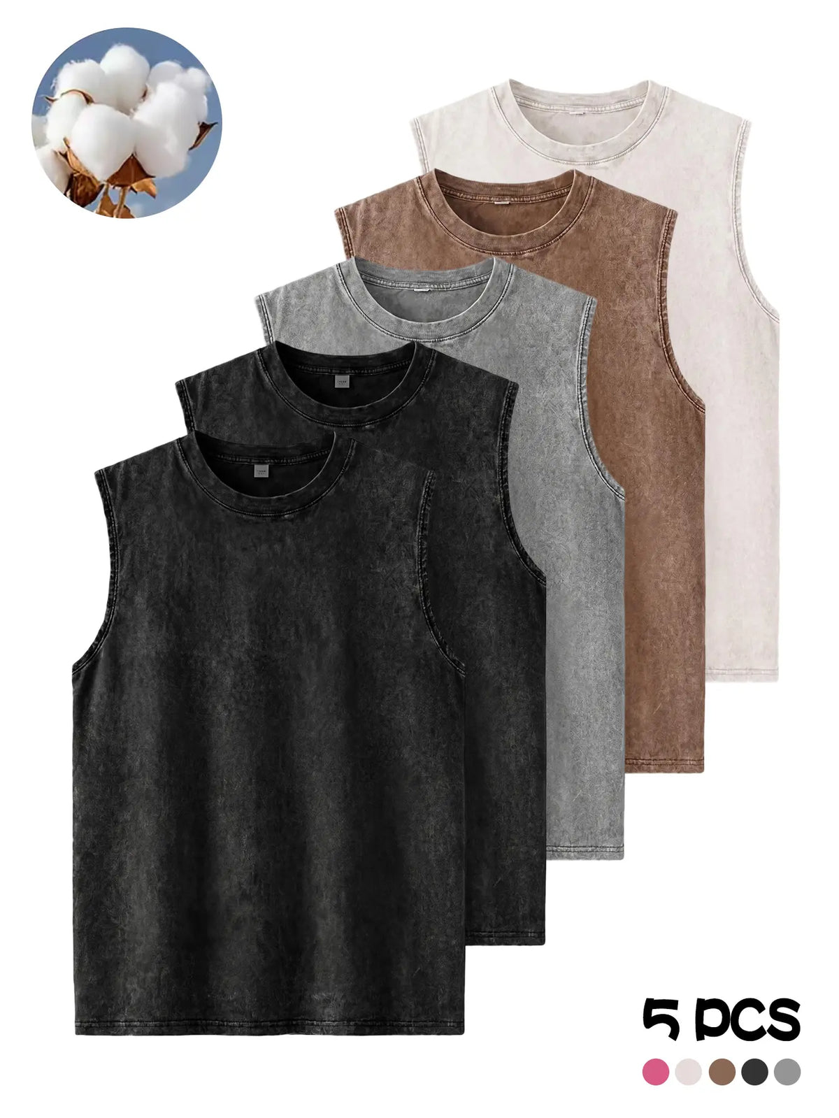 Men's Fashion Washed Pure Cotton Crew Neck Sleeveless Tank Tops, Breathable Moisture-Wicking Vest for Summer Outdoor Sports, Casual Outings