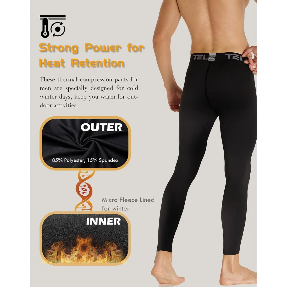 Men's Thermal Compression Pants - 4 or 5 Pack Fleece-Lined Menswear Activewear Sportswear Tights, Cold Weather Winter Baselayer Athletic Leggings
