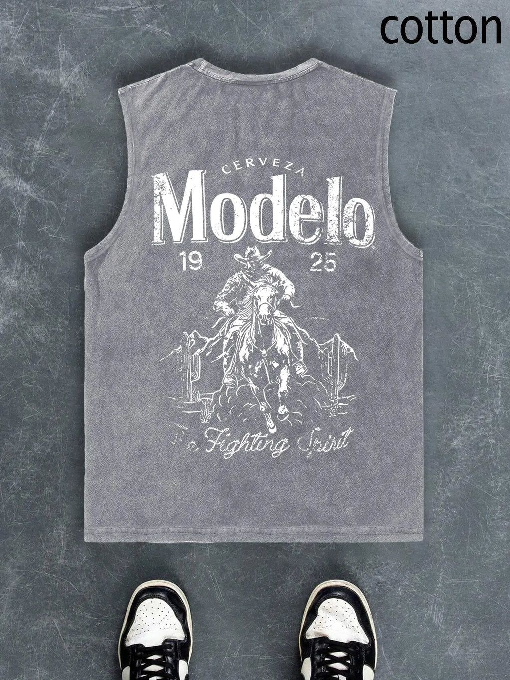 Men's Regular Fit Cartoon Cowboy & Letter Print Tank Top, Casual Comfy Breathable Sleeveless Top for Summer, Fashion Men's Clothes for Daily Wear, Socks