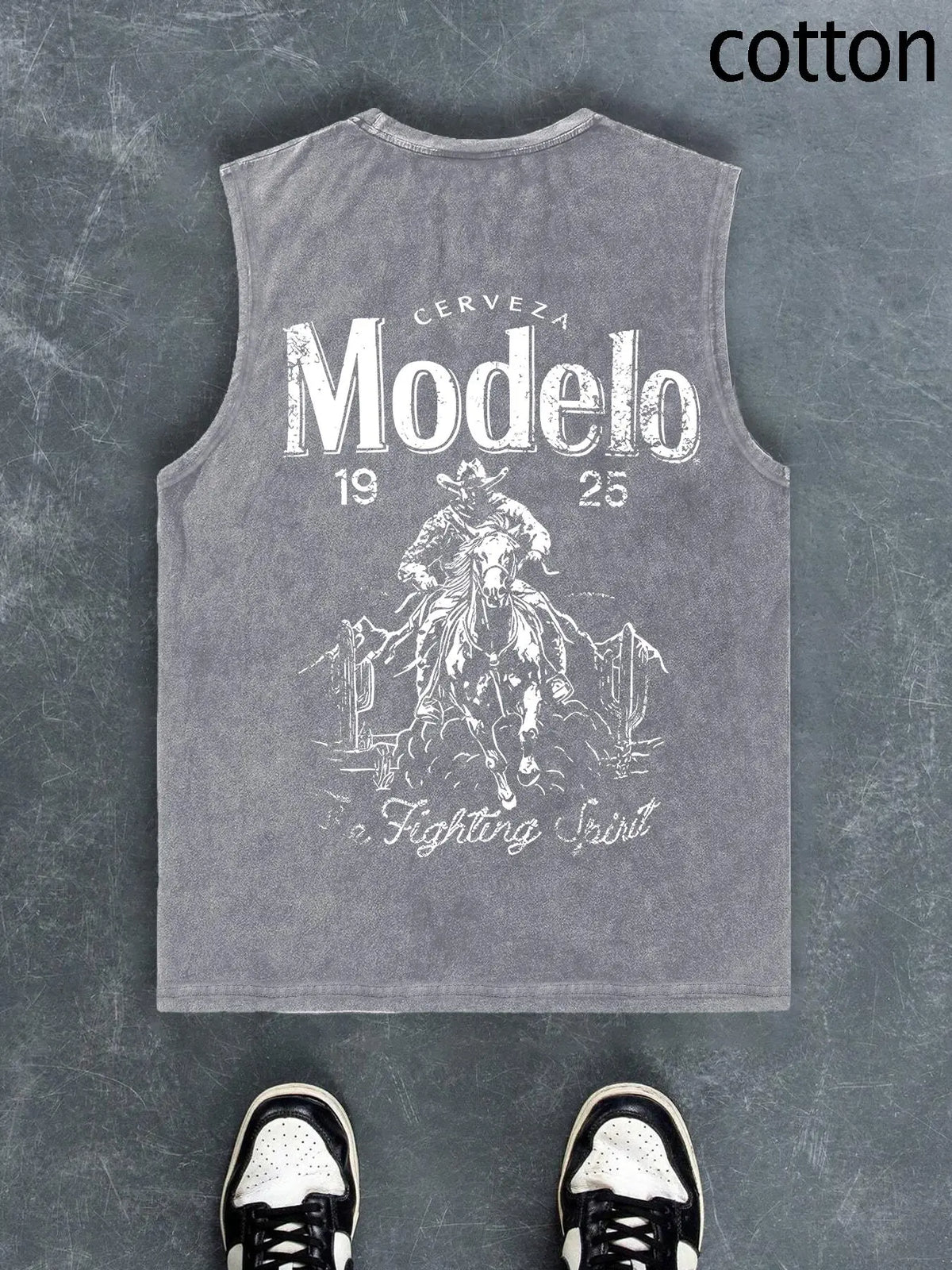 Men's Regular Fit Cartoon Cowboy & Letter Print Tank Top, Casual Comfy Breathable Sleeveless Top for Summer, Fashion Men's Clothes for Daily Wear, Socks