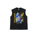 Japanese Text Blue Dragon Creature Unisex Plus Size Summer Graphic Tees Personalized Pattern Y2k Clothing Round Neck Sleeveless Washed Vests,Women's Clothing 100% Cotton, Menswear, Top, Vintage Style, Casual Oversized