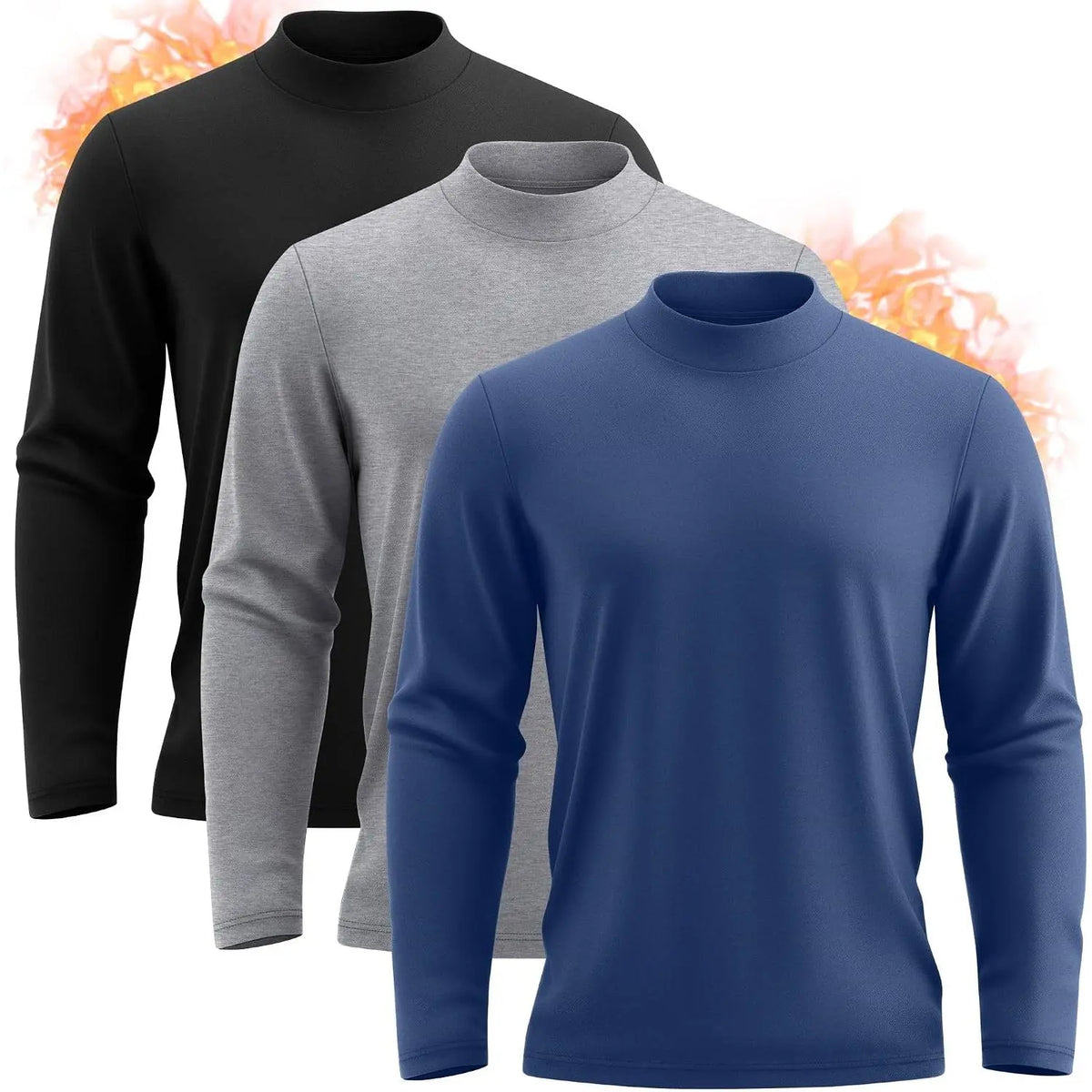 Neer 3 Pack Mens Big and Tall Shirts Long Sleeve Mock Neck Thermal T-Shirt Thick Basic Pullover Tops Casual Sweatshirt