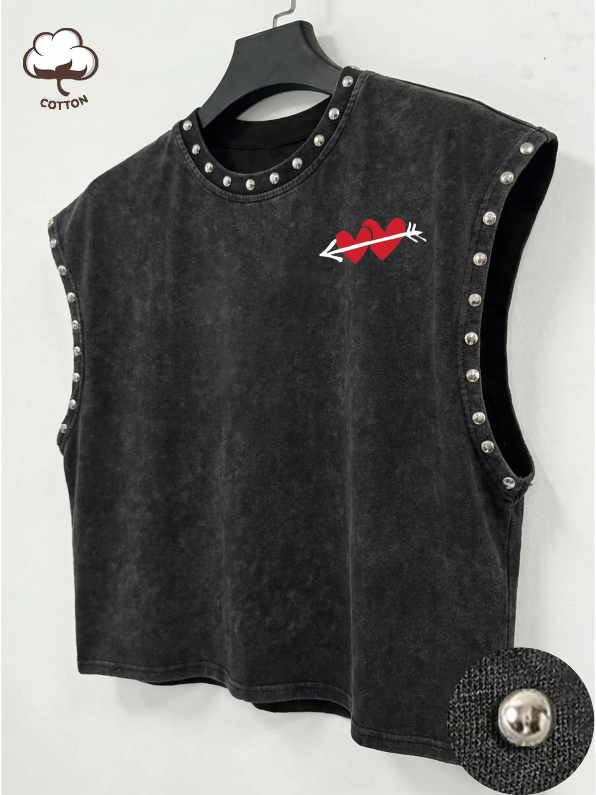 Men's Washed Black Sleeveless Modern Tank Top, Crop Top With Red Letter Print "I'm Not Shy", Casual Streetwear Fashion For Summer Daily Wear, Menswear
