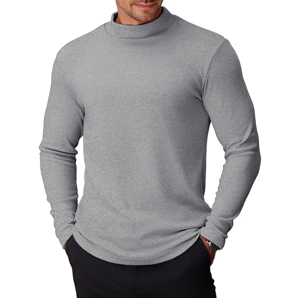 COOFANDY Men's Slim Fit Mock Turtleneck Long-Sleeve Spandex Knit Pullover Top - Basic Lightweight Thermal Undershirt with Warmth, Formal Work Wear for Pairing with Jackets, Suits, Jeans, Quality Fabric