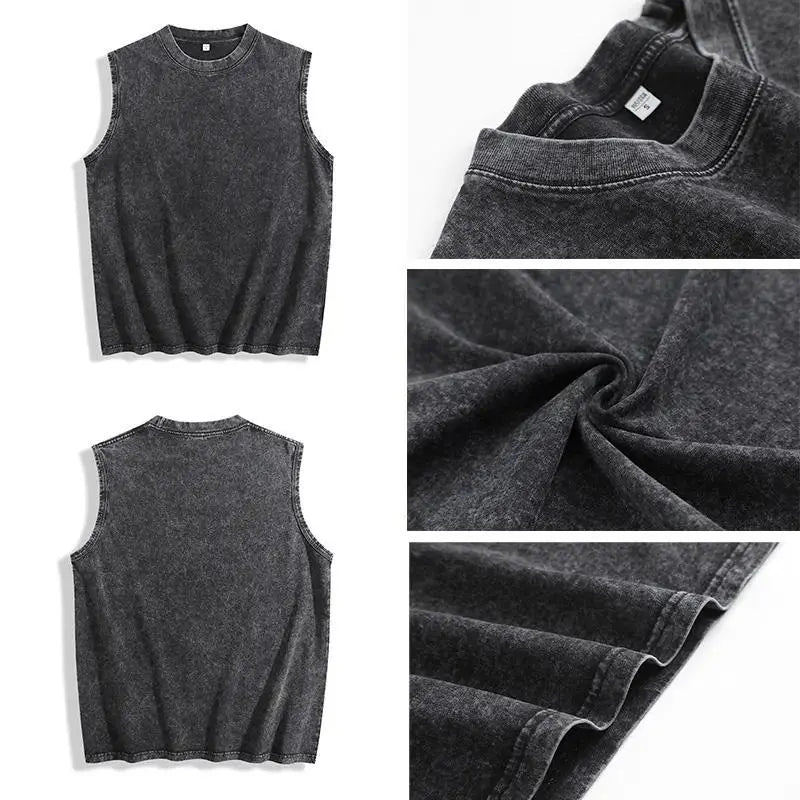 Men’s 100% Cotton Sleeveless "Jesus Crown of Thorns" Tank Top - Stylish Tank Tops, Loose Fit Distressed Black Retro Casual Vintage Washed Look Faith Art Statement Snowflake Wash Spring Vesttop