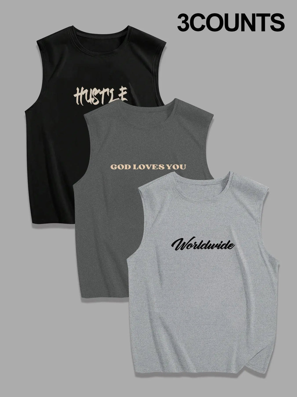 Men's Sleeveless Fitted Graphic Letter Print Top, Casual Loose Fit Summer Activewear, Sports Base Layer Workout Tank Top