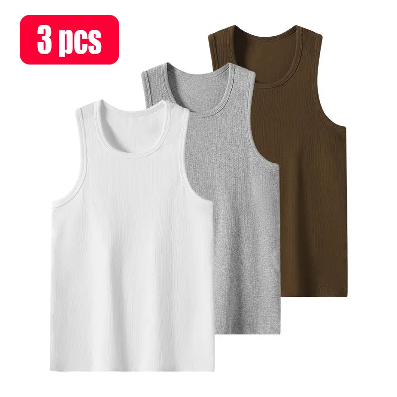 Men's wide-shoulder ribbed vest, high-quality cotton material, suitable for all-day wear, men's vest, solid color fashionable design, loose and casual comfort combined with style, sports vest, sleeveless vest, men's clothing.