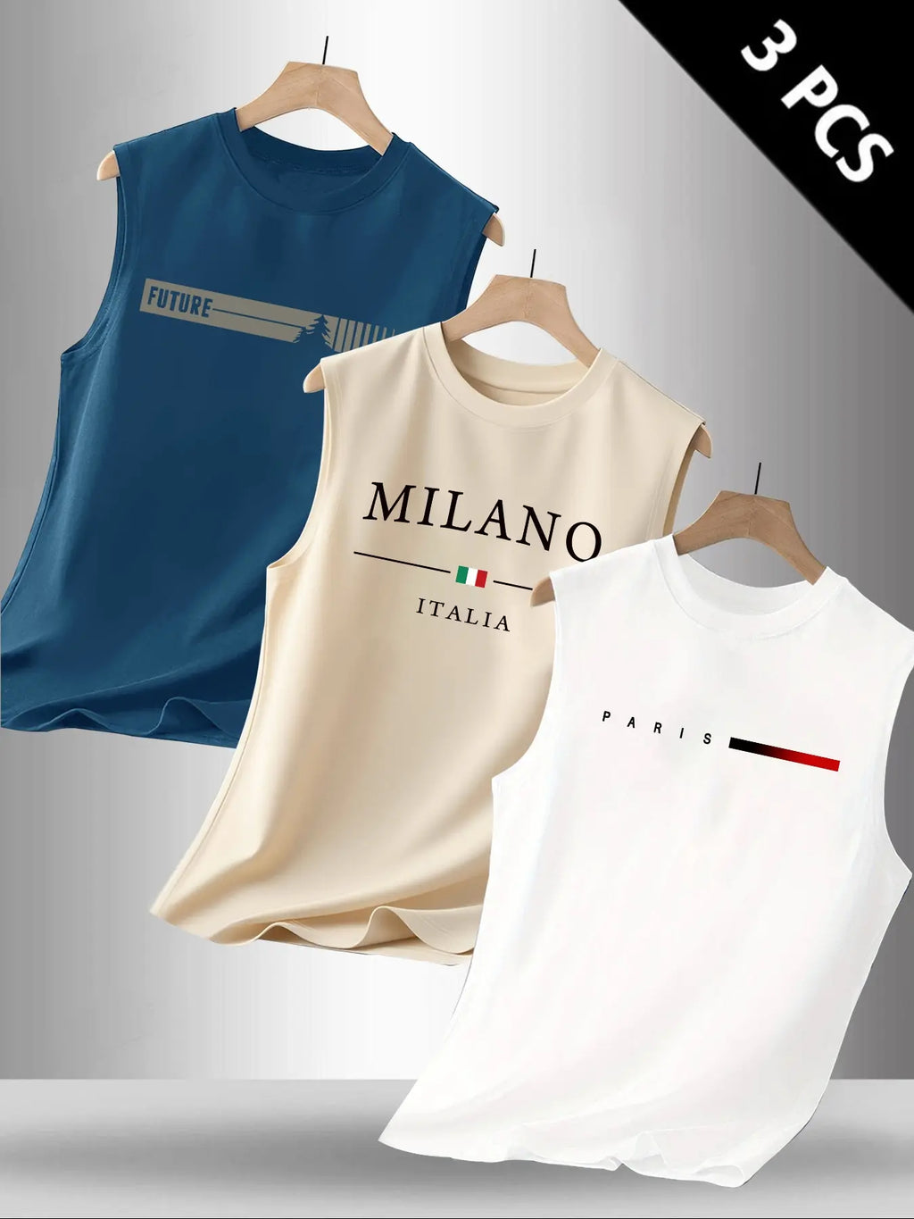 Men's Casual Slim Fitting Sleeveless Vests, Letter Print, Versatile Summer Clothes for Outdoor Sports & Daily Wear, Pack of 3