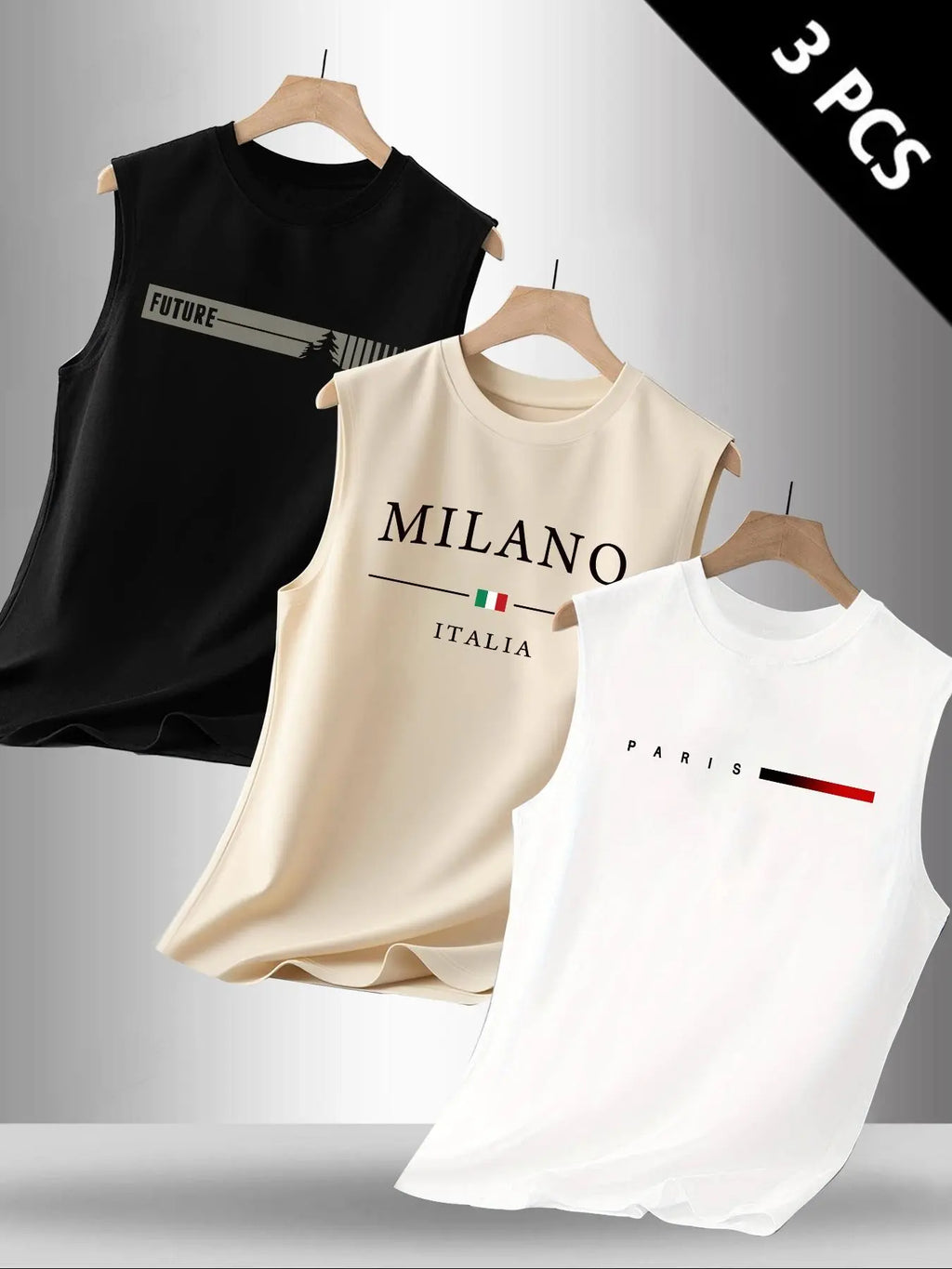 Men's Casual Slim Fitting Sleeveless Vests, Letter Print, Versatile Summer Clothes for Outdoor Sports & Daily Wear, Pack of 3