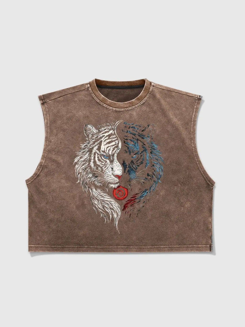 Men's Vintage Washed Animal Tiger Graphic Aesthetic Cropped Urban Street Tank Top, Sleeveless Casual Streetwear, Workout Athletic Muscle Shirt, Sporty Fitted Design, Menswear, Muscle Singlet, Vest Tops