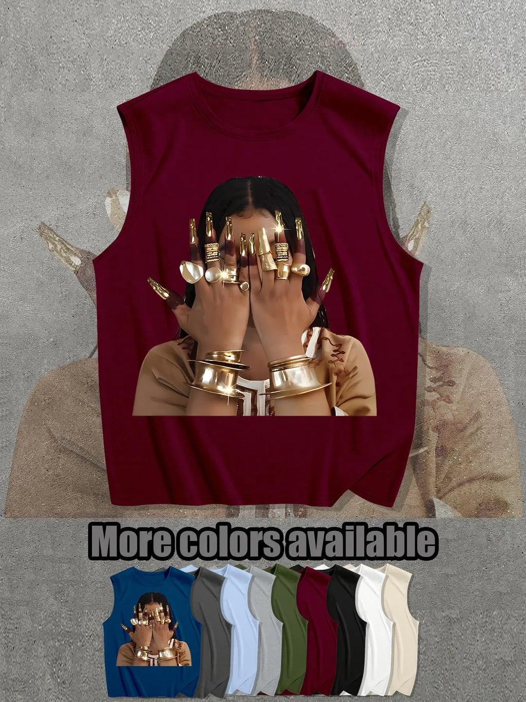 Egyptian Queen Graphic Print Sleeveless T-Shirt, Loose Fit Casual Unisex Street Style Top, Breathable Summer Wear