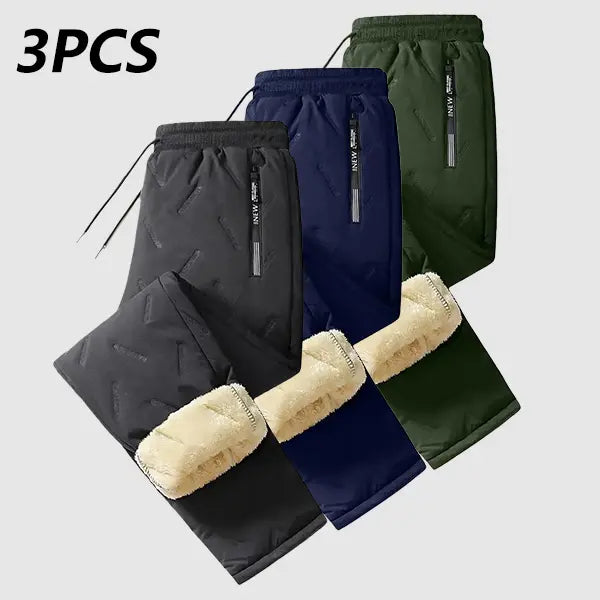 Men's Plain Fleece-Lined Protective Thermals Pants - Thick Plush, Multi-Layer Solid Design, 1 Piece, Zippered Pockets, Regular Fit, Easy Movement, Casual Look, Winter Outdoor Hiking Snow Trousers, Protective Thermals Men's Pants