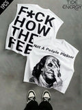 Unisex Loose Fit Tank Top, Franklin Portrait & Bold Slogan Print, Y2K Street Style, Streetwear, Summer Casual Wear for Skateboarding Daily