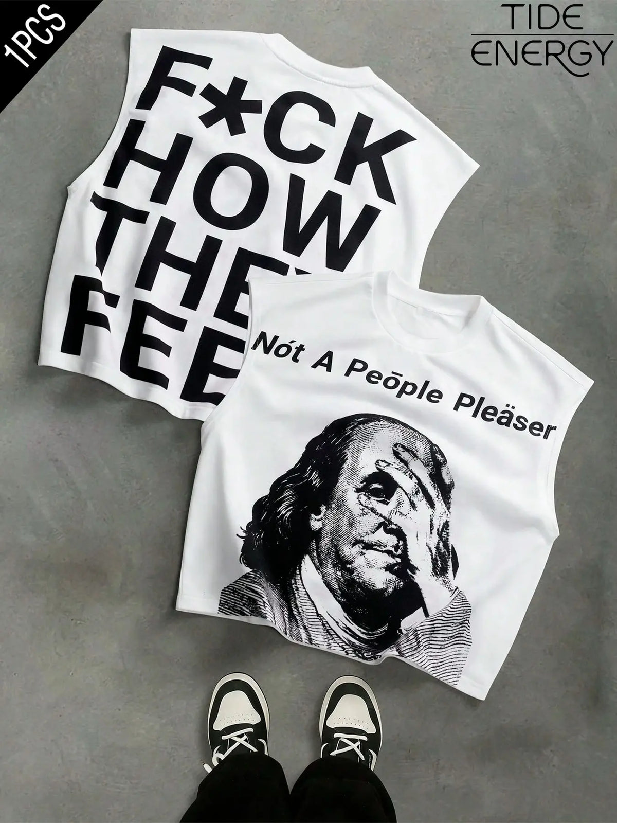 Unisex Loose Fit Tank Top, Franklin Portrait & Bold Slogan Print, Y2K Street Style, Streetwear, Summer Casual Wear for Skateboarding Daily