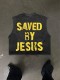 Vintage Street Style Cotton Sleeveless Vest,Street culture slogan print on the back , Loose Fit Casual Wear for All Seasons