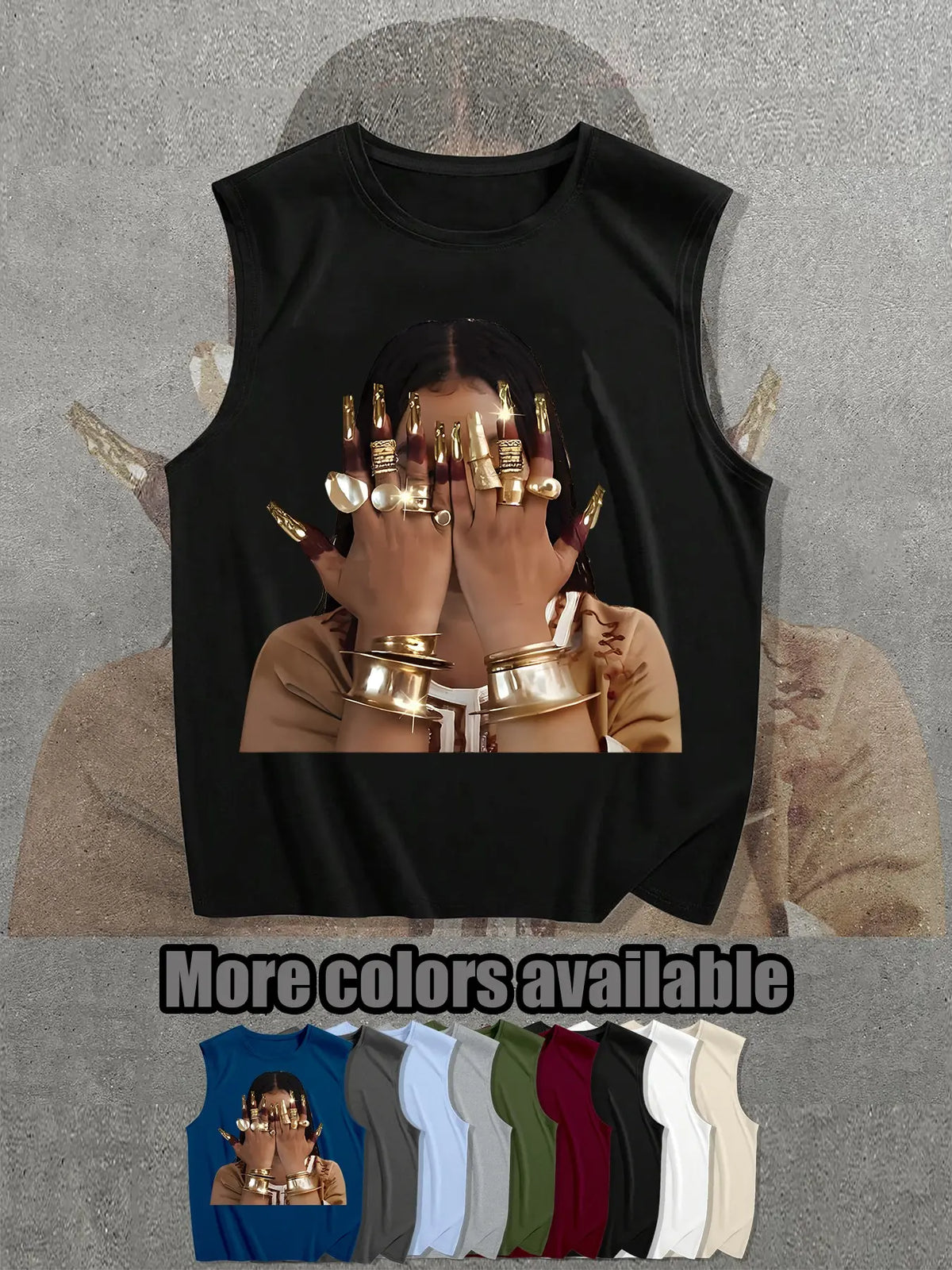 Egyptian Queen Graphic Print Sleeveless T-Shirt, Loose Fit Casual Unisex Street Style Top, Breathable Summer Wear