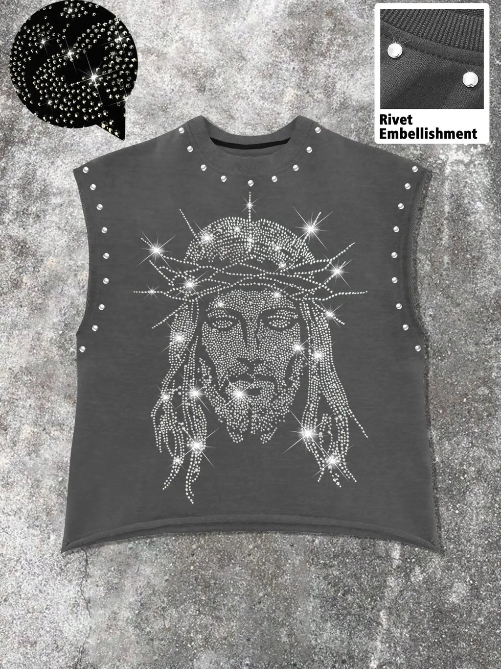 Men's Casual Graphic Sleeveless Sparkly Glitter Vest with Rhinestone Letters and Abstract Contour Print, Comfortable Regular Fit, Fashion Versatile, Street Style, Streetwear Tank Vest