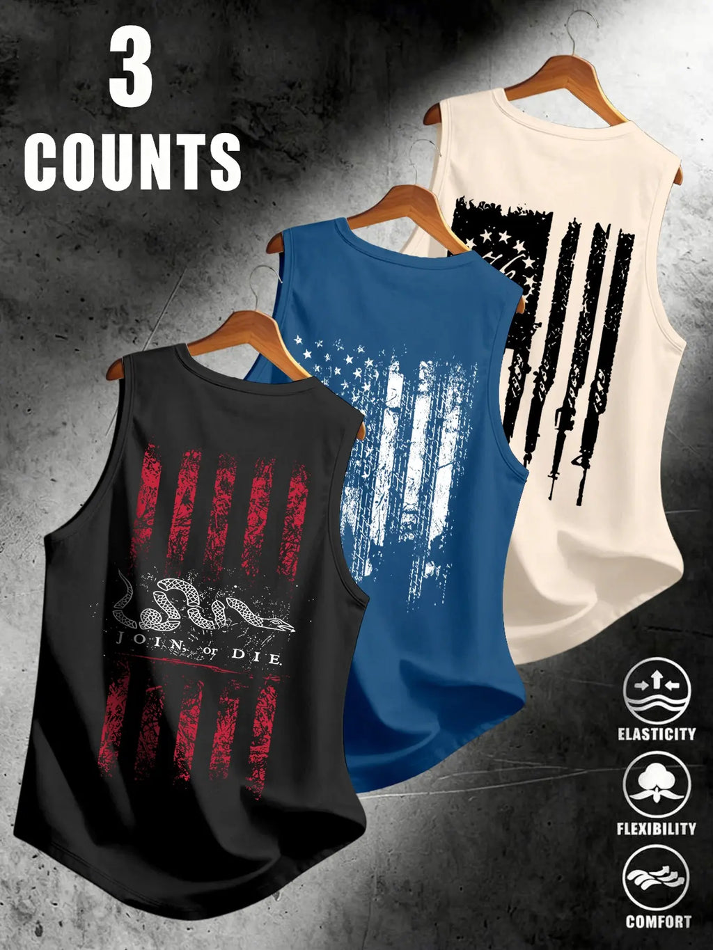 Men's Sleeveless Flag Print Tank Top, Breathable Stretchy Fabric, Street Style, Fitted Design, Comfortable Daily Wear, Streetwear Tank Vest, Sleeveless Tank Tops