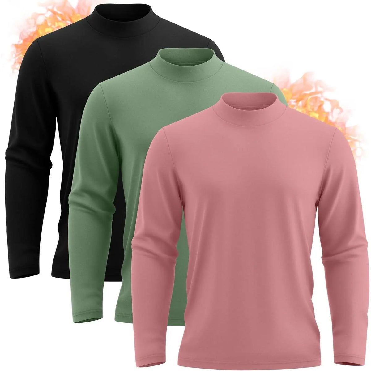 Neer 3 Pack Mens Big and Tall Shirts Long Sleeve Mock Neck Thermal T-Shirt Thick Basic Pullover Tops Casual Sweatshirt
