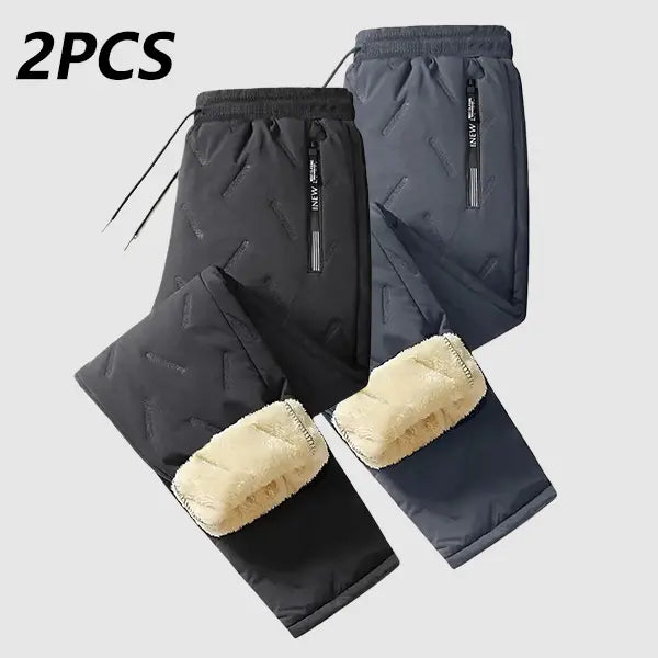 Men's Plain Fleece-Lined Protective Thermals Pants - Thick Plush, Multi-Layer Solid Design, 1 Piece, Zippered Pockets, Regular Fit, Easy Movement, Casual Look, Winter Outdoor Hiking Snow Trousers, Protective Thermals Men's Pants