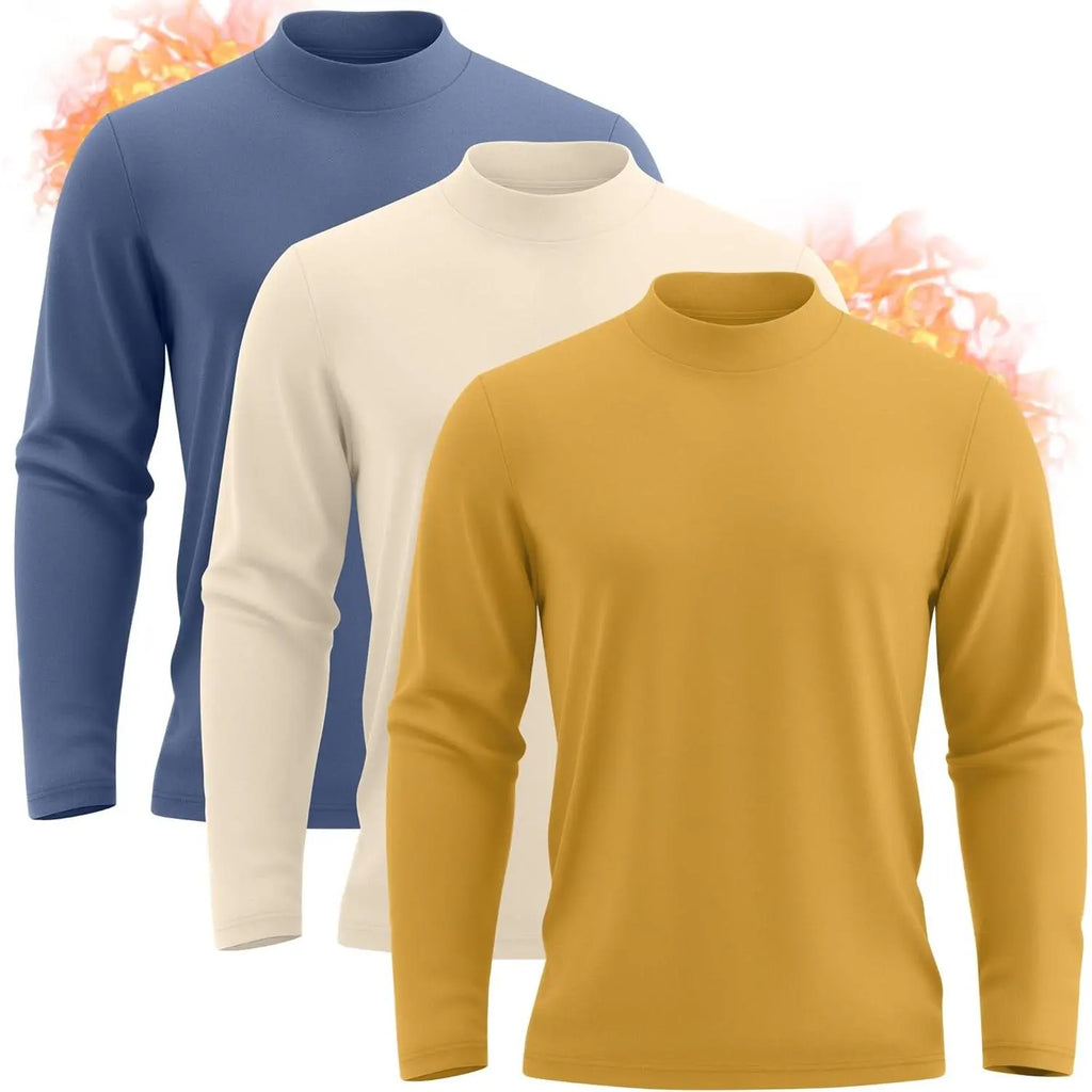 Neer 3 Pack Mens Big and Tall Shirts Long Sleeve Mock Neck Thermal T-Shirt Thick Basic Pullover Tops Casual Sweatshirt